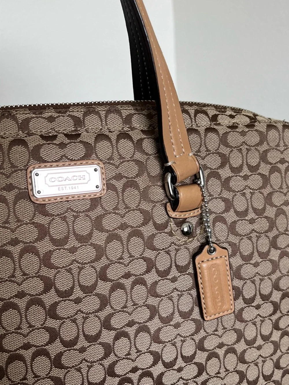 Coach Signature Canvas Laptop Briefcase in Tan and Brown